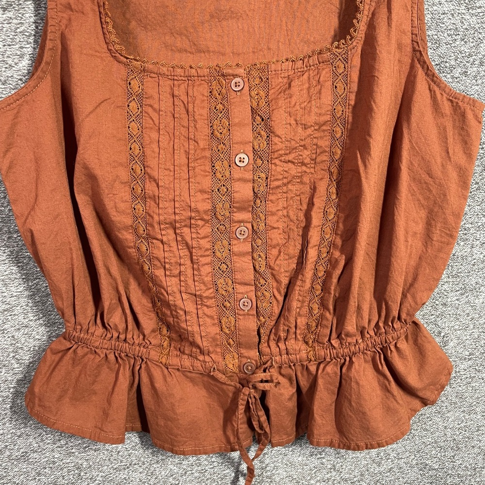 Old Navy Tank Top XS Horse Chestnut Brown Pintuck Lace Peplum - Picture 2 of 8